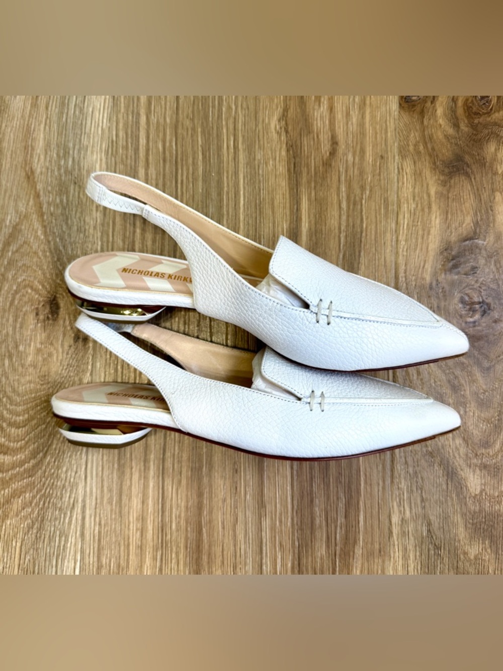 Nicholas Kirkwood White Leather Slingback Flats Pointed Toe Size 36.5 - Picture 4 of 7